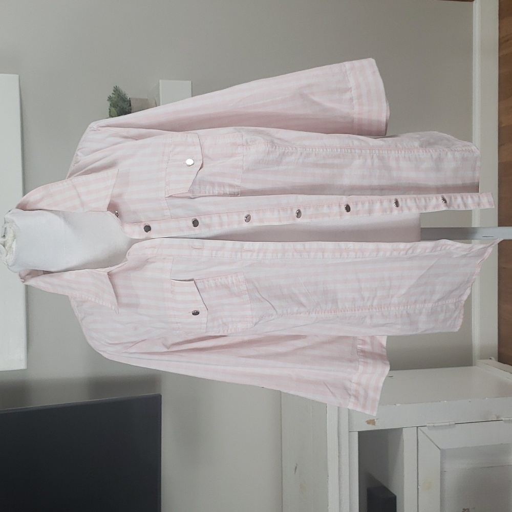 CJ Banks Pink & White Striped Button Down Shirt